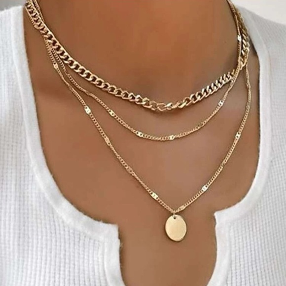 NEW Charm Multiple Layer Necklace Gold 14k Plated - Picture 3 of 4